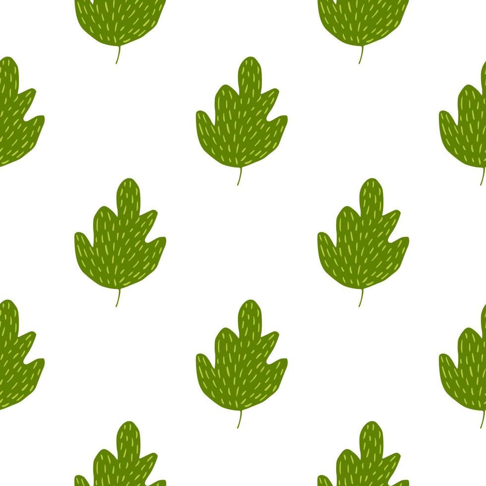 Nature green oak seamless pattern isolated on white background. Geometric foliage backdrop. vector