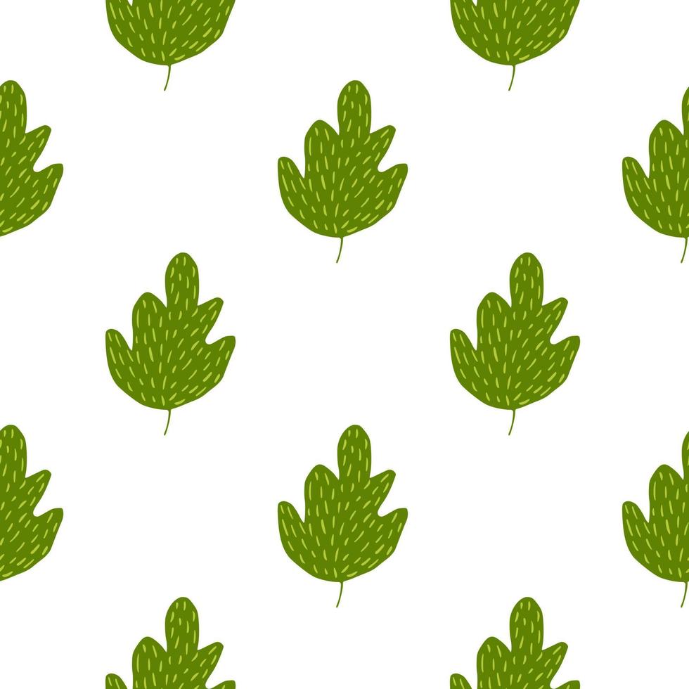 Nature green oak seamless pattern isolated on white background. Geometric foliage backdrop. vector