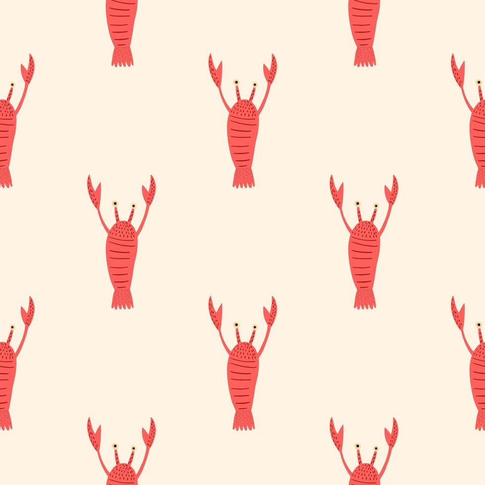 Contrast seamless marine pattern with red lobster silhouettes. Simple animal seafood print on light background. vector