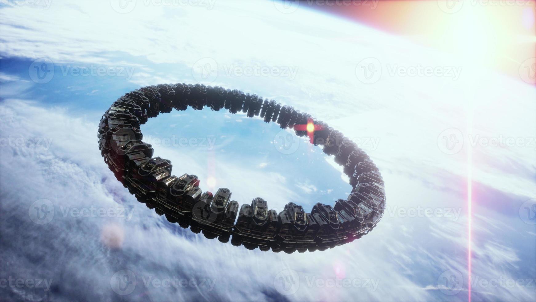 Unidentified alien spaceship flying near Earth elements furnished by NASA photo