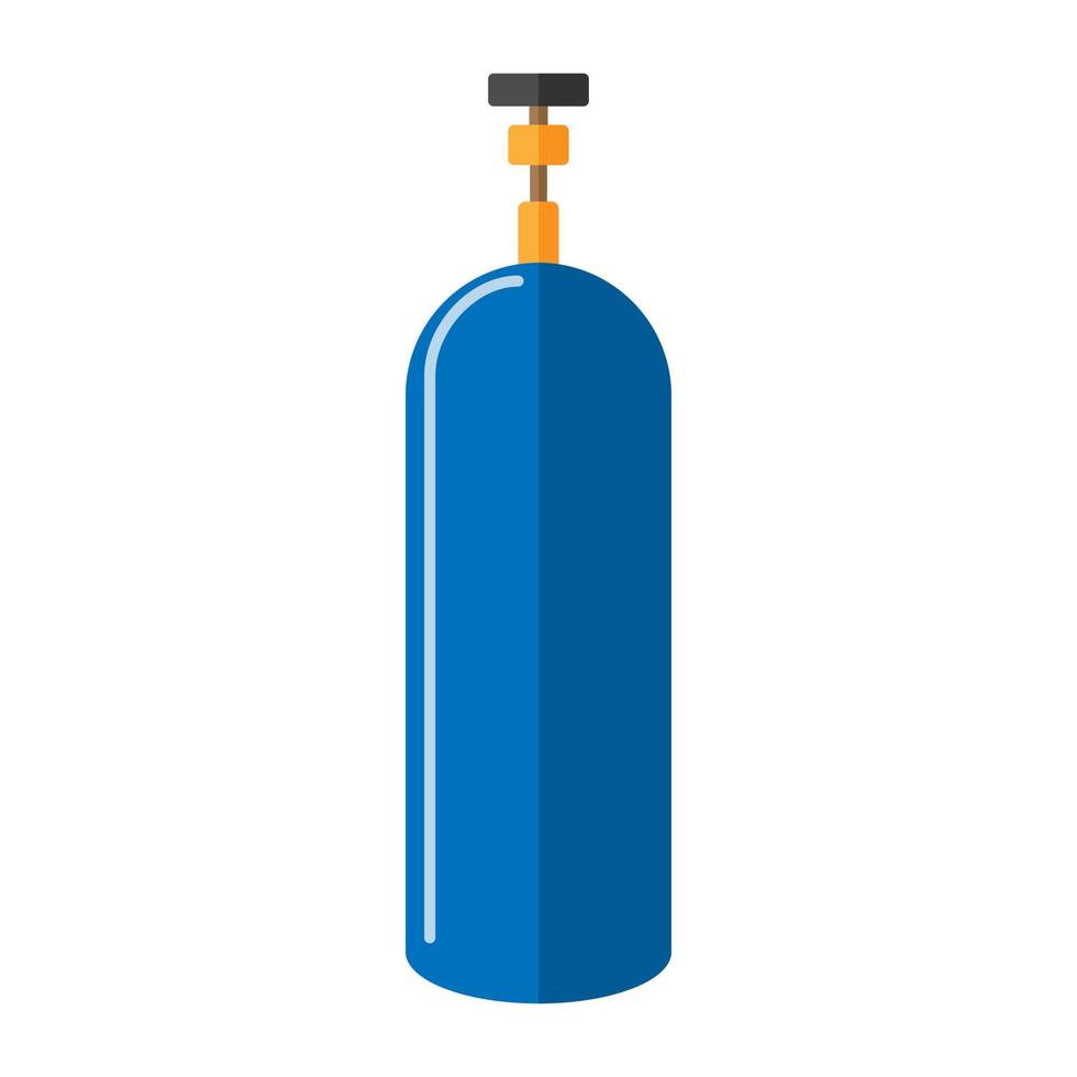 Cilindro de gas de metal largo aislado sobre fondo blanco. almacenamiento de combustible de bote alto. botella de propano azul sin contenedor de icono de asa en estilo plano vector