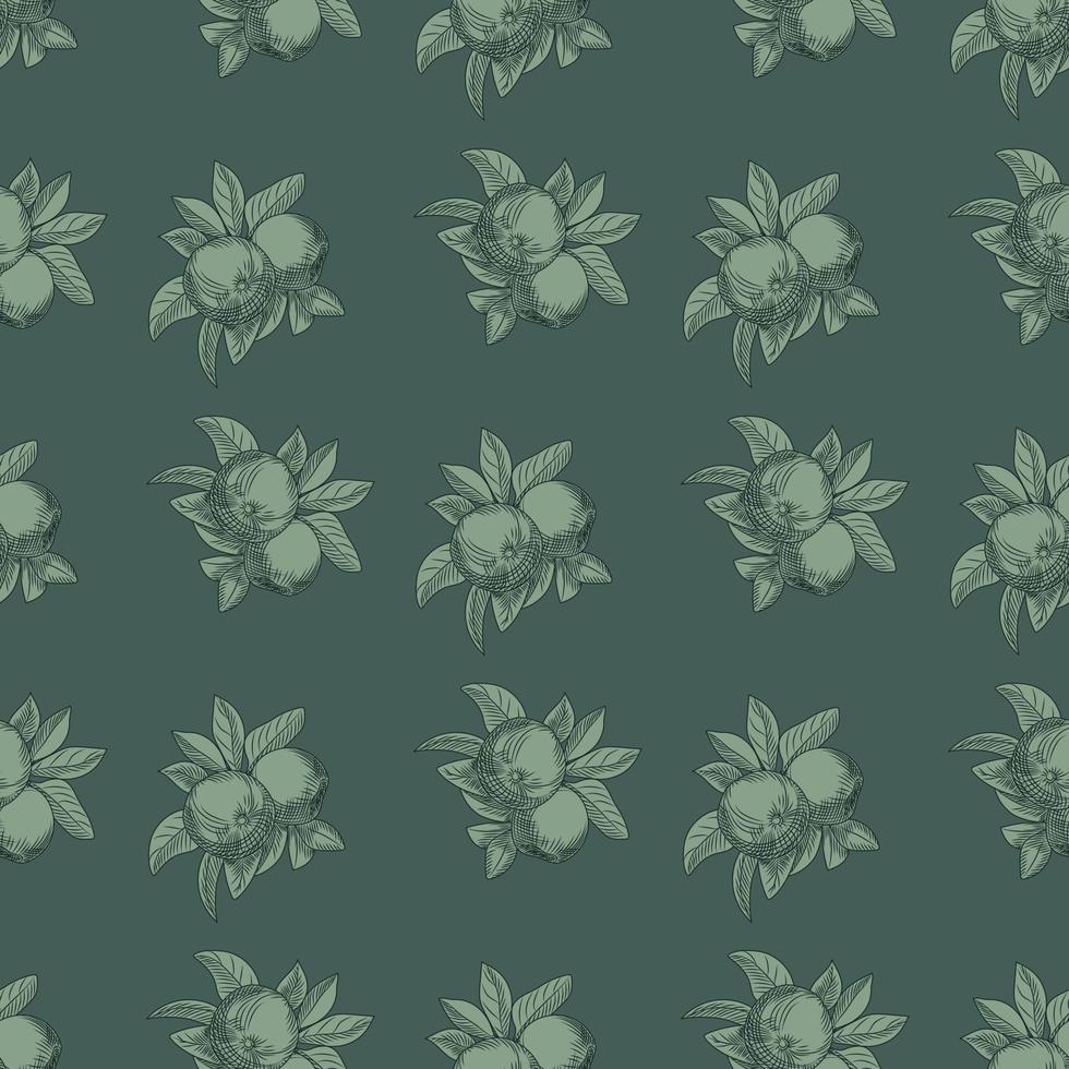 Apples seamless pattern on green background. Vintage botanical wallpaper. vector
