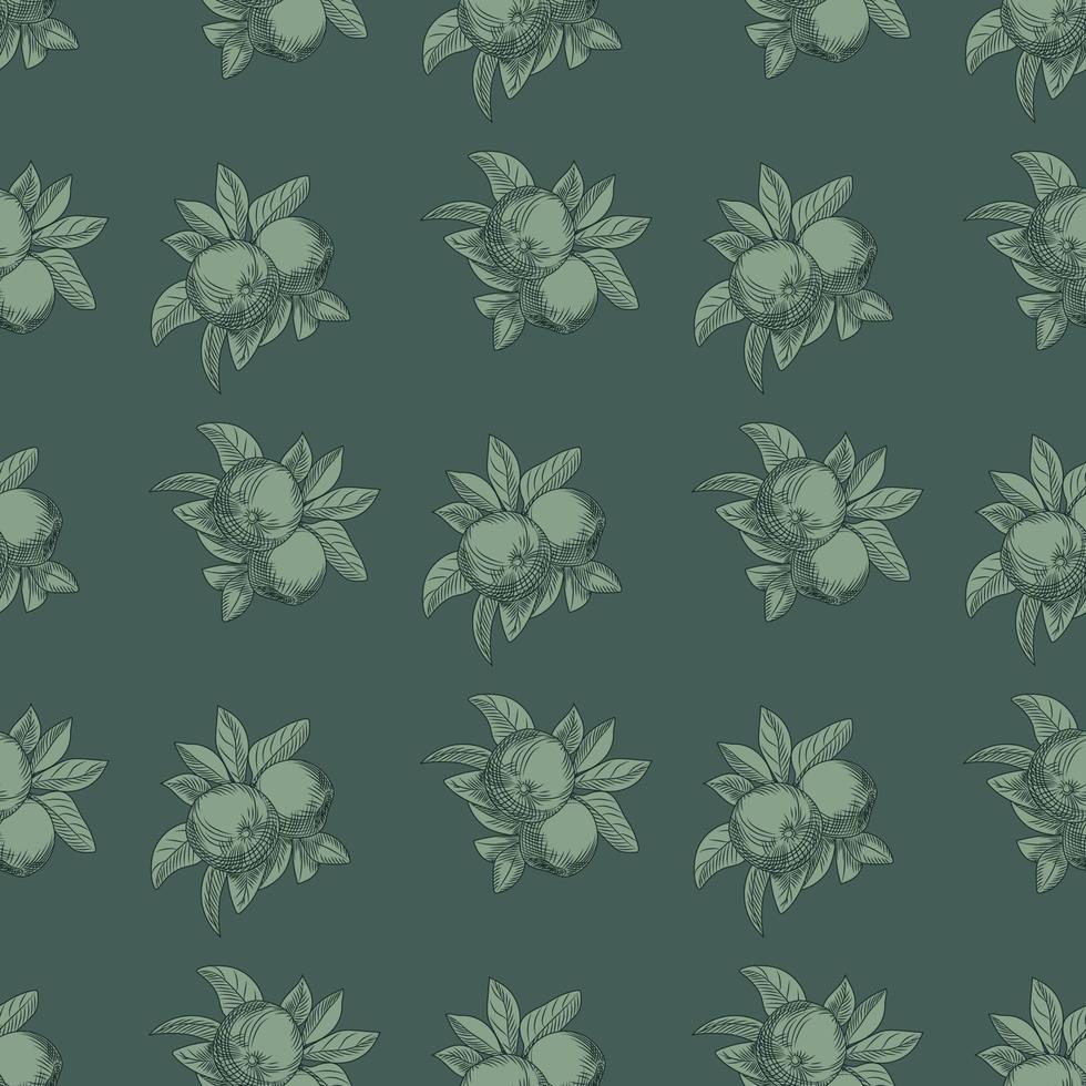 Apples seamless pattern on green background. Vintage botanical wallpaper. vector