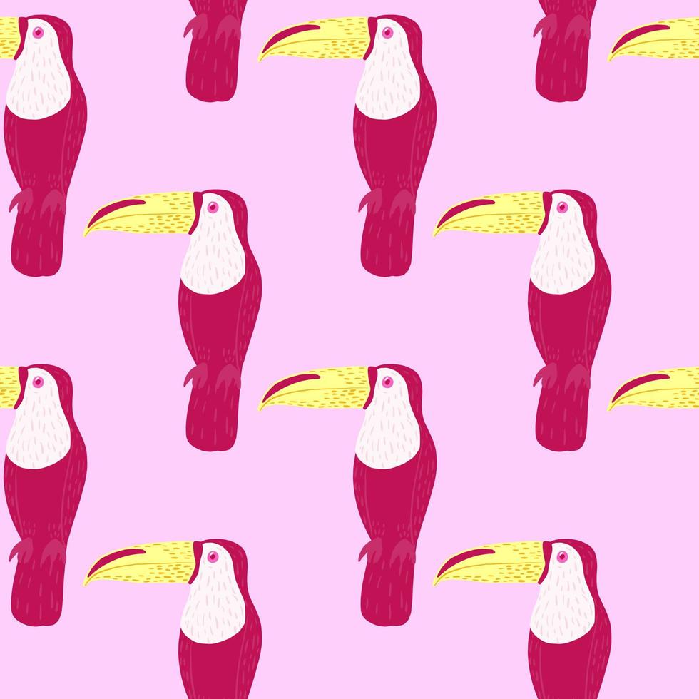 Ornithology seamless pattern with bright pink toucan bird ornament. Light background. Nature wildlife print. vector