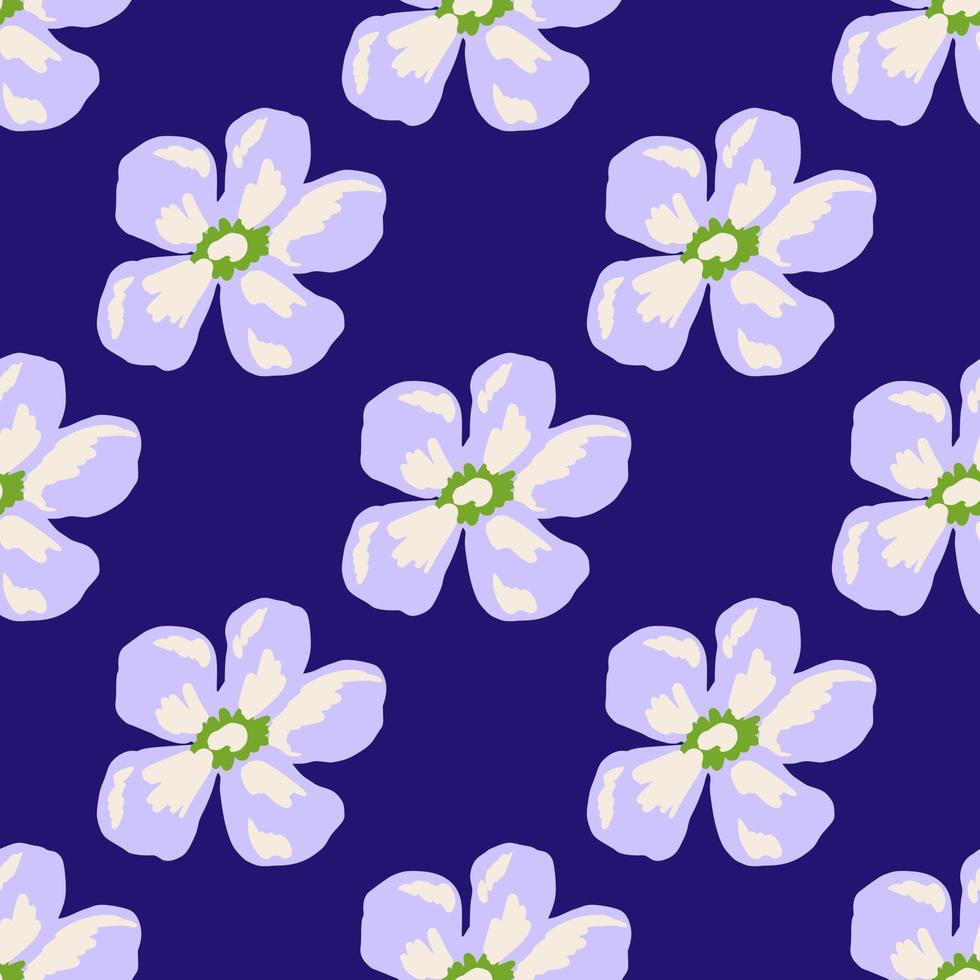 Bright seamless pattern with light blue flowers daisy ornament. Navy blue background. Floral print. vector