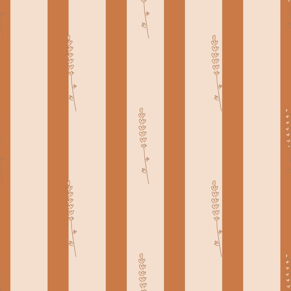 Minimalistic style seamless pattern with simple lavender vintage silhouettes. Orange and grey striped background. vector