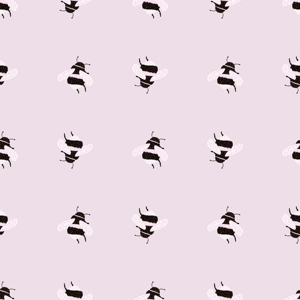Bee pattern seamless in freehand style. Cute insect which extract honey on colorful background. Vector illustration for textile.