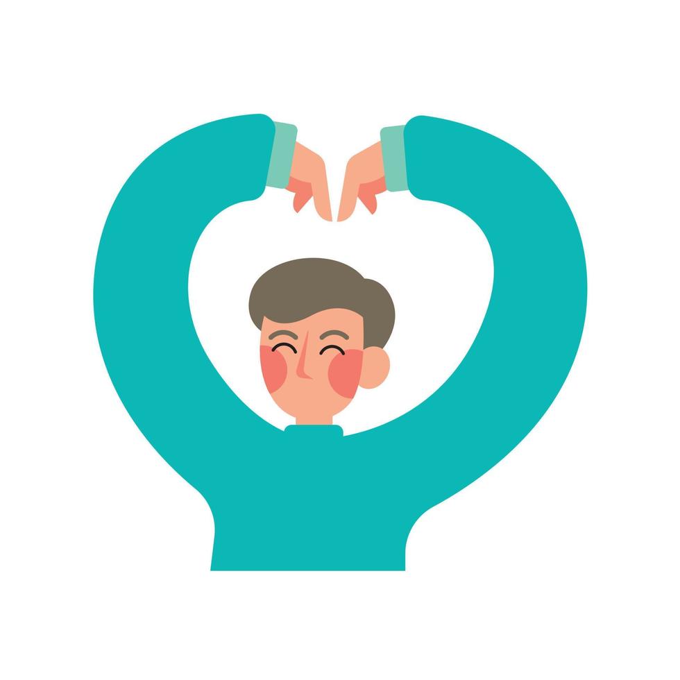 Flat design male shows korean style love hand sign. Valentine celebration illustration vector