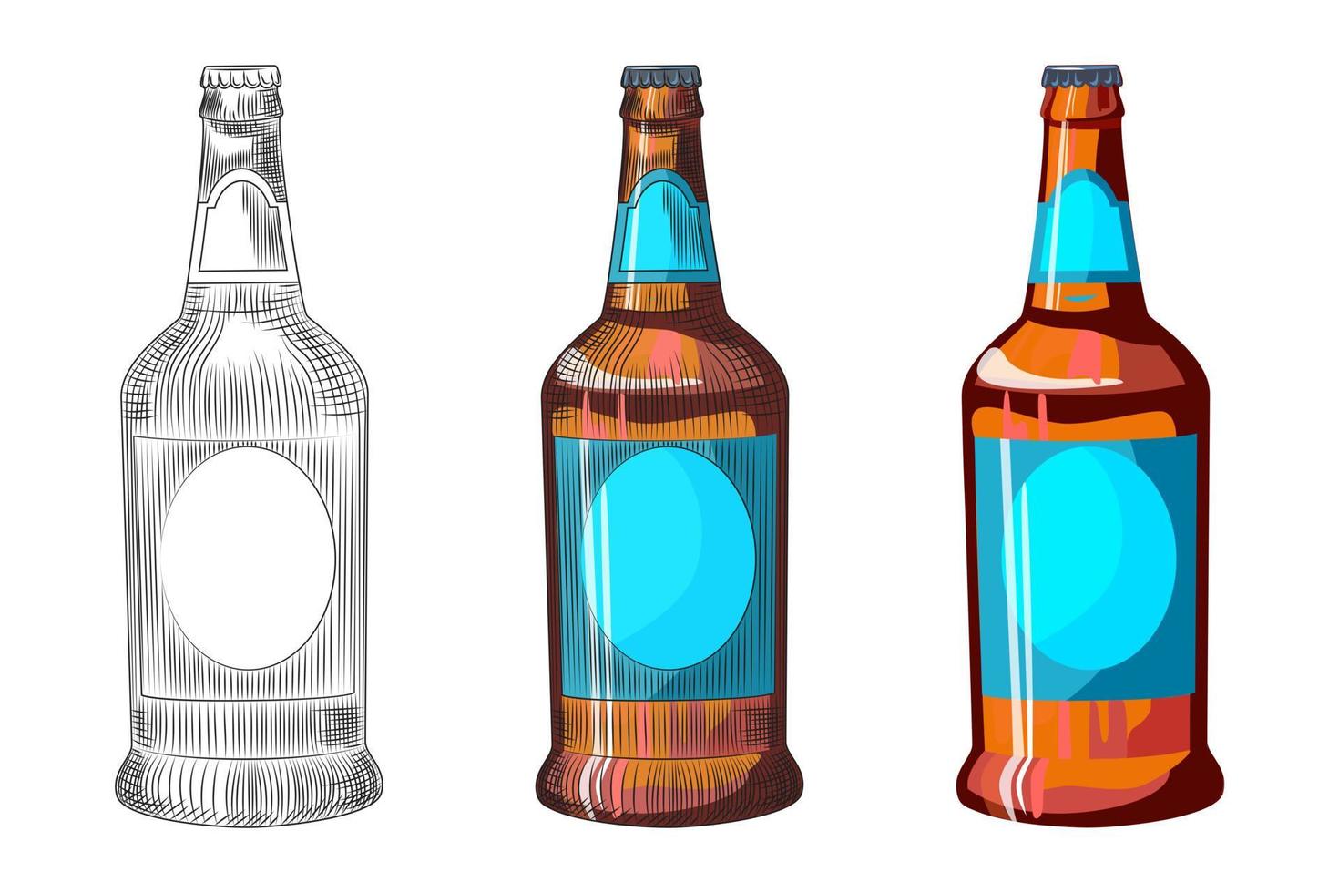 Hand drawn bottle of light beer isolated on white background. Craft beer bottle template. vector