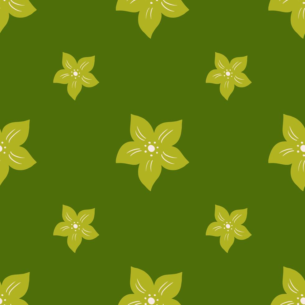 patrón sin costuras de estilo minimalista en tonos verdes con adorno de flores tropicales. telón de fondo del libro de recuerdos. vector