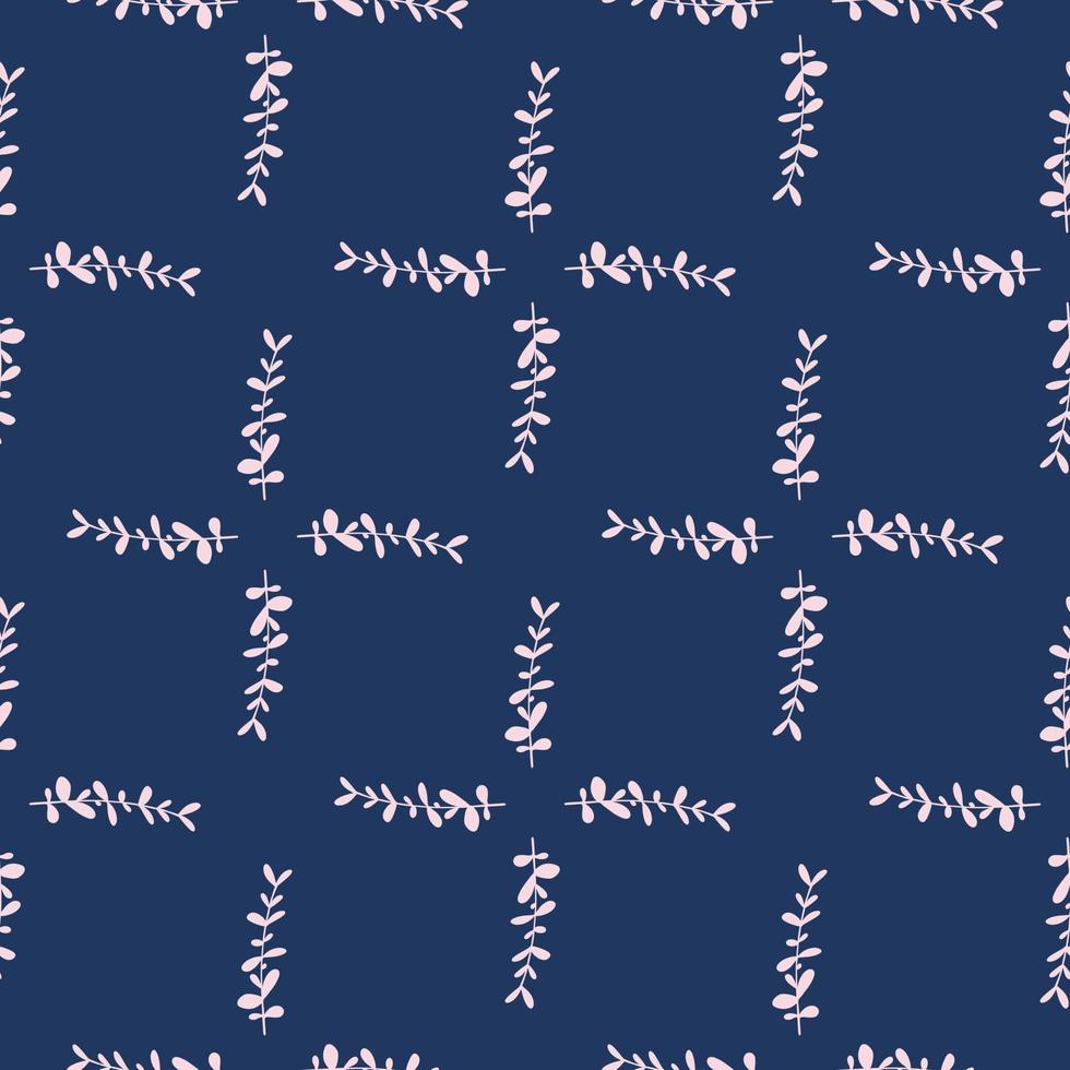 patrón impecable en estilo geométrico con ramas de eucalipto dibujadas a mano. fondo azul marino. vector