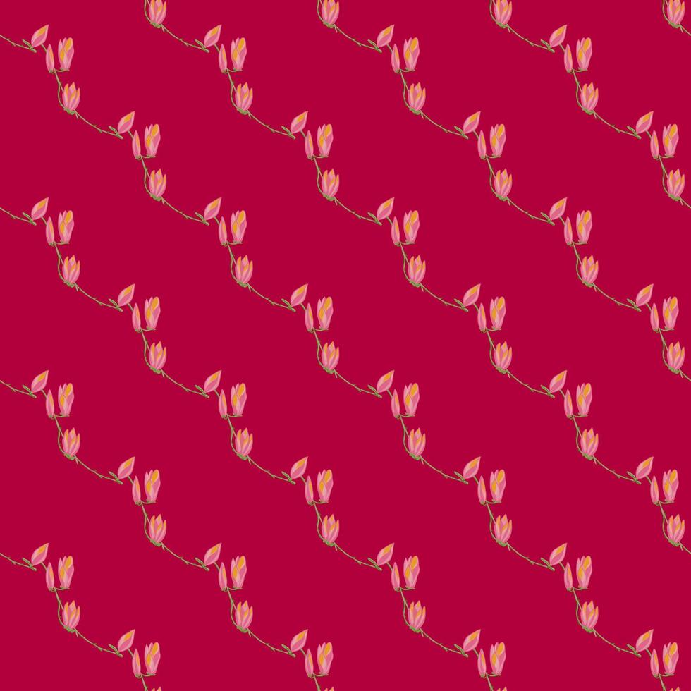 Seamless pattern Magnolias on bright red background. Beautiful texture with flowers. vector