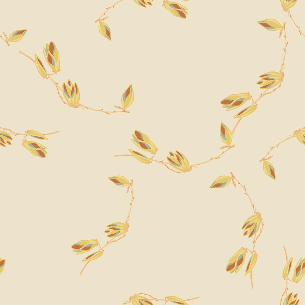 Seamless pattern Magnolias on beige background. Beautiful texture with yellow flowers. vector