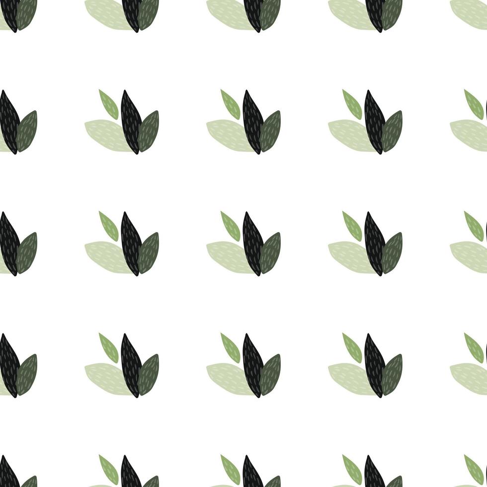 Geometric seamless botanic pattern with leaves silhouette. Isolated white background. vector