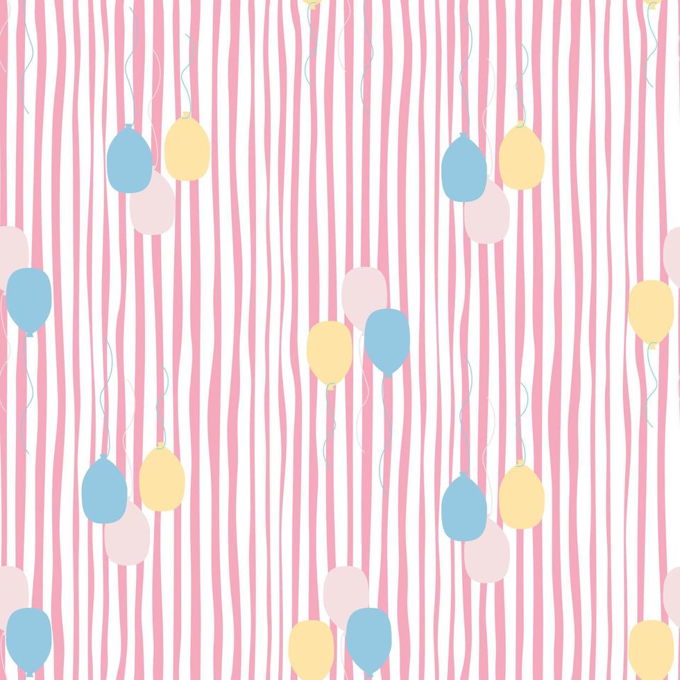 Ballon seamless pattern on stripes background in vintage style. Air ballons endless wallpaper. vector