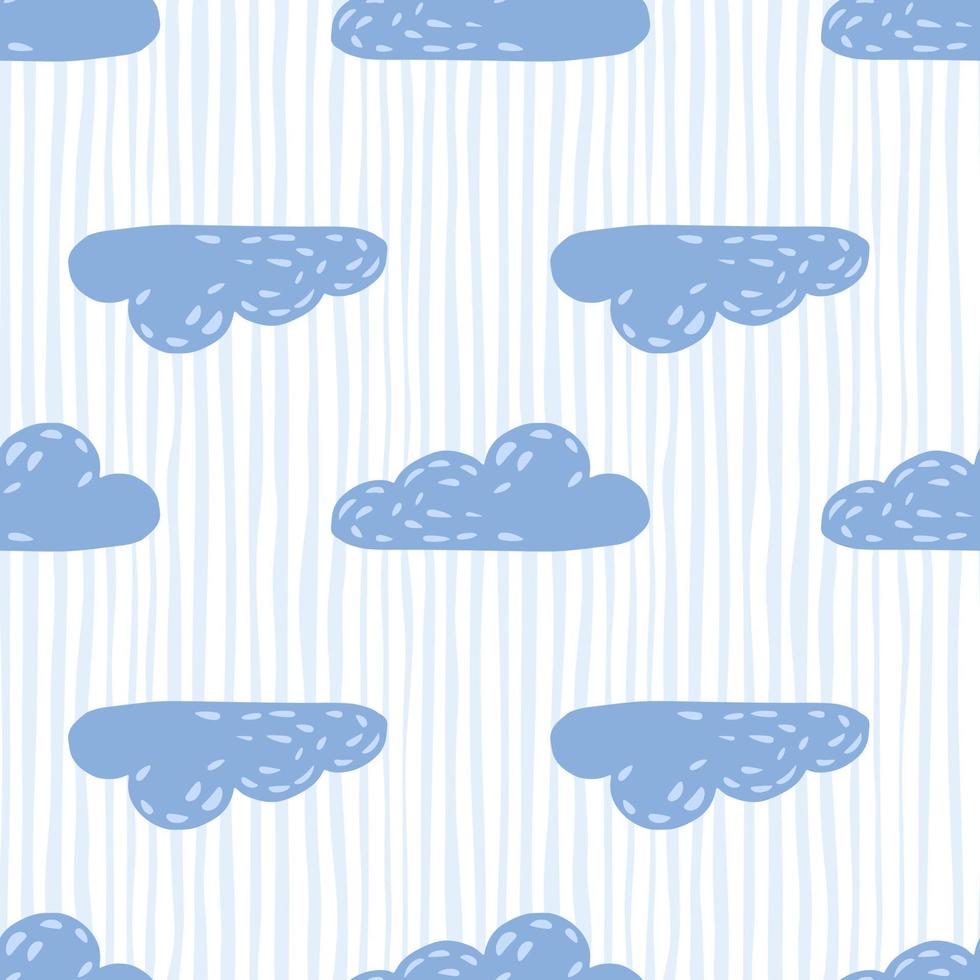 Simple blue clouds silhouettes seamless pattern. Light striped background. Weather print. vector