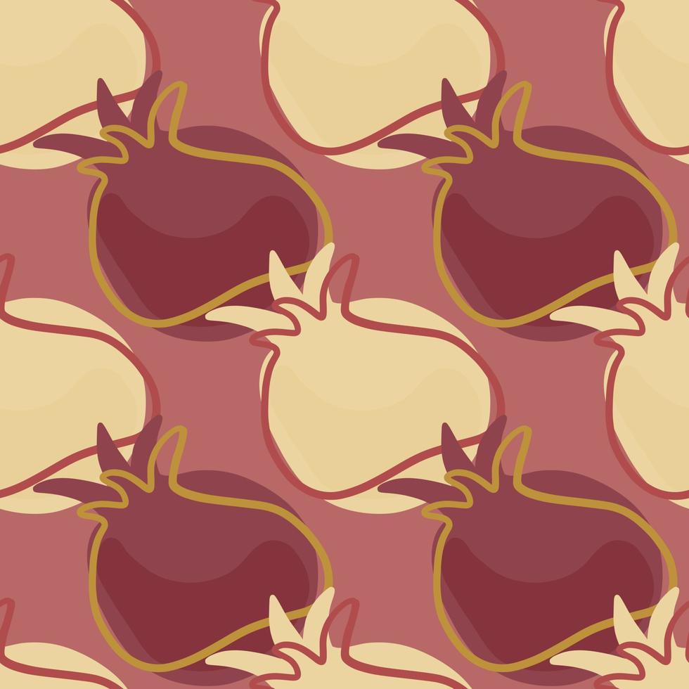 Abstract contoured seamless pattern with pomegranate elements. Beige and maroon pale tones. vector
