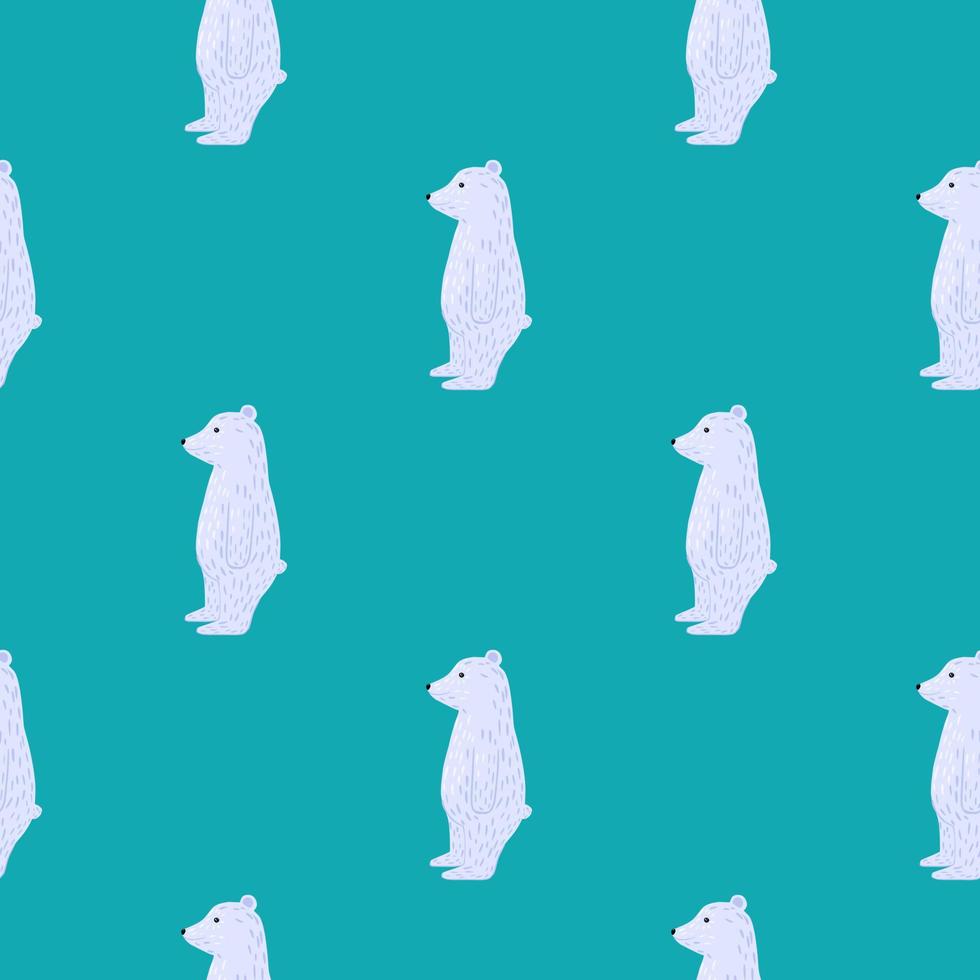Minimalistic style seamless animal pattern in childish style with polar bears. Turquoise background. Doodle artwork. vector
