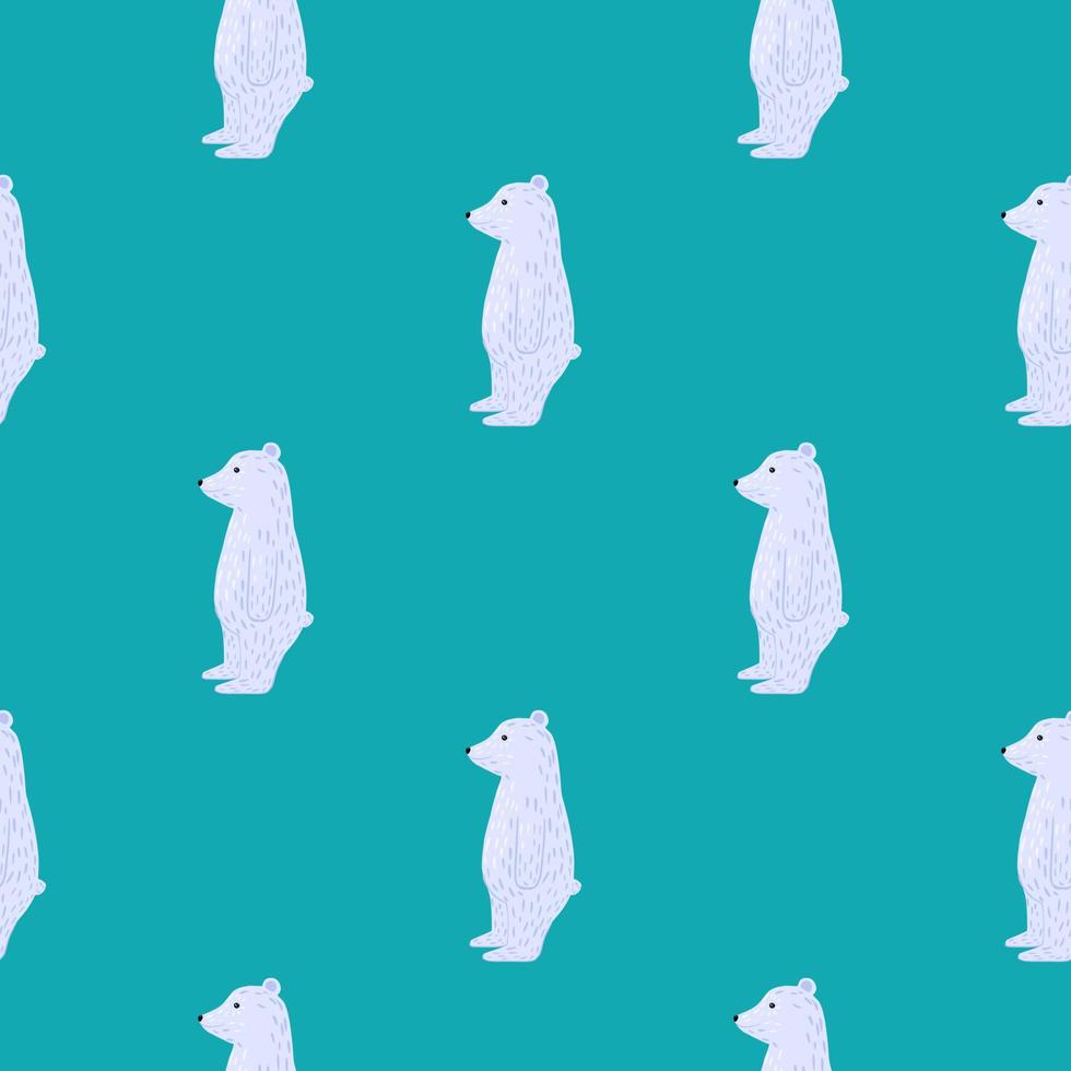 Minimalistic style seamless animal pattern in childish style with polar bears. Turquoise background. Doodle artwork. vector