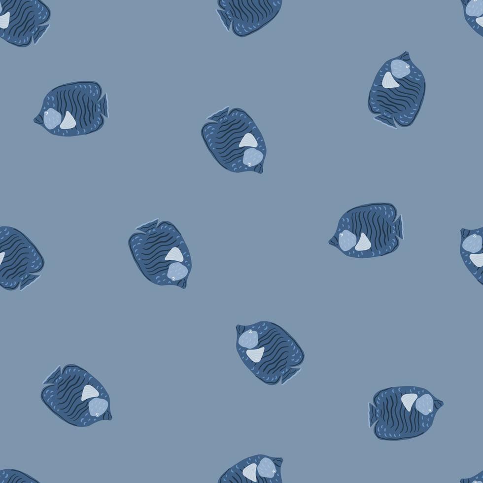 patrón oceánico minimalista sin costuras con estampado de peces mariposa de garabato. fondo de fauna marina de paleta azul pálido. vector