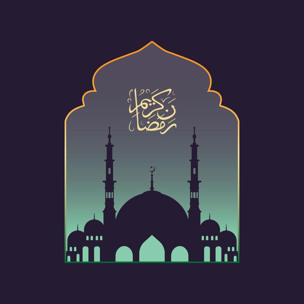 ilustración vectorial gráfico ramadan kareem en saludos de caligrafía árabe con mezquita islámica. vector