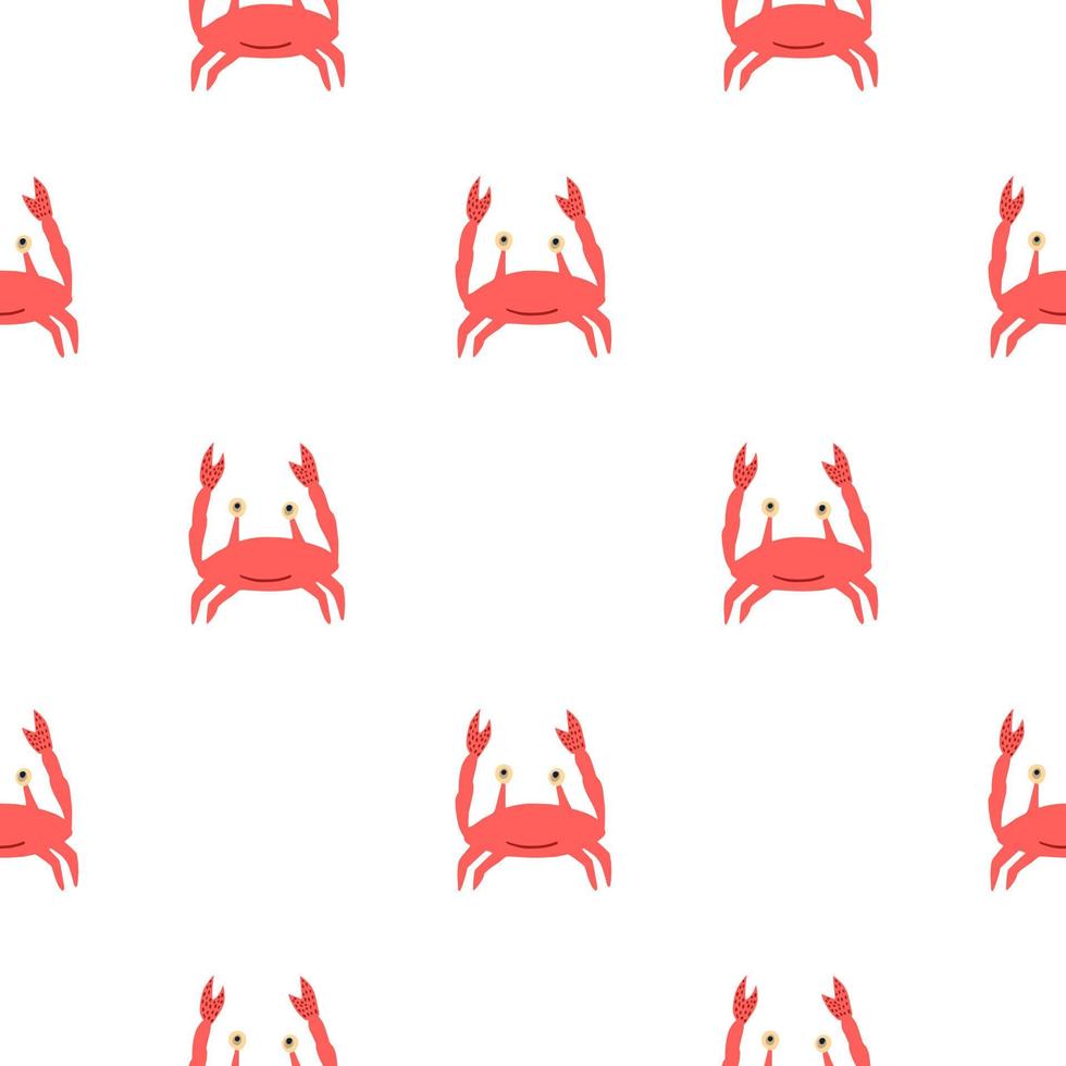 Isolated seamless wildlife pattern with crab red silhouettes. White backround. Fauna print. vector