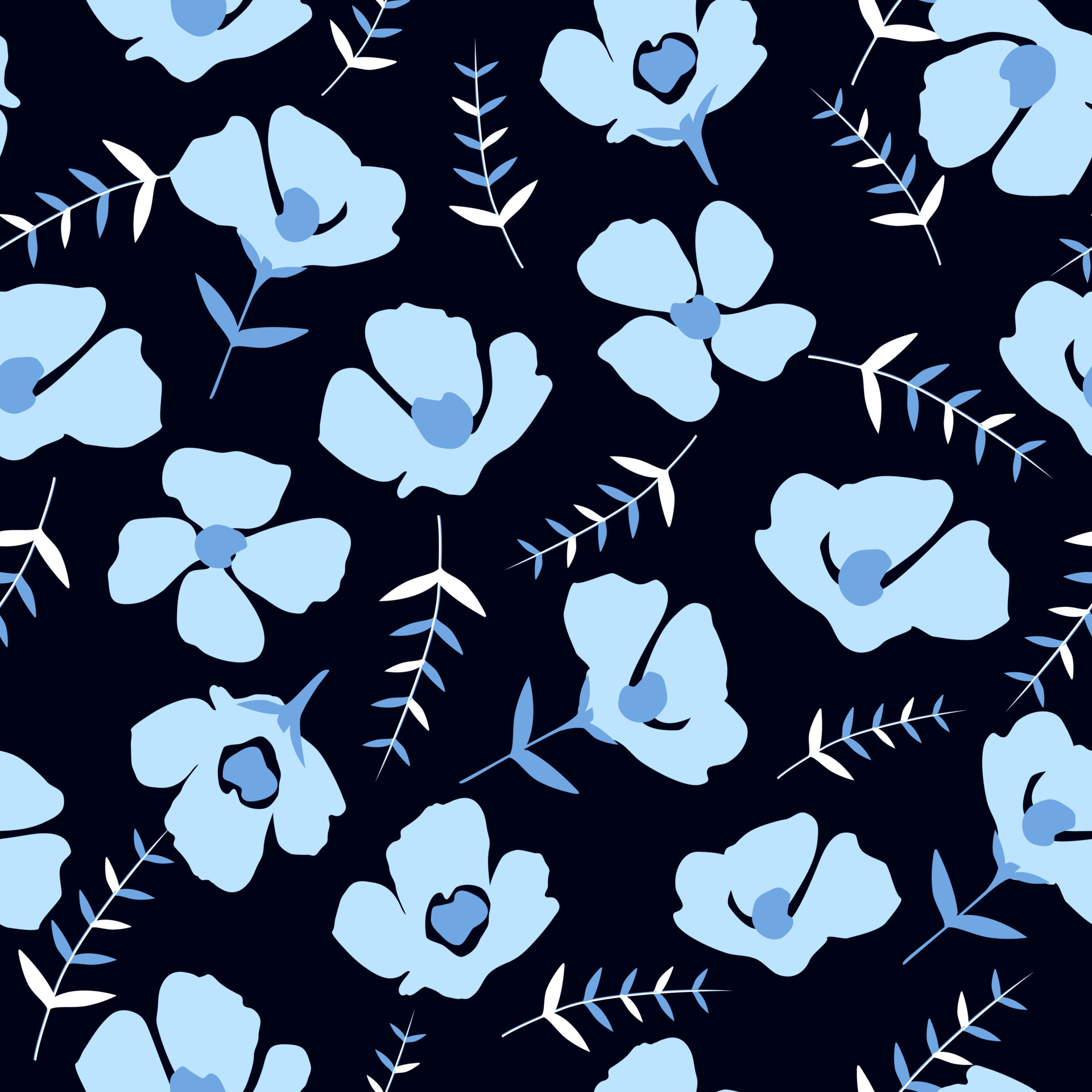 seamless pattern with beautiful small blue flowers on a black