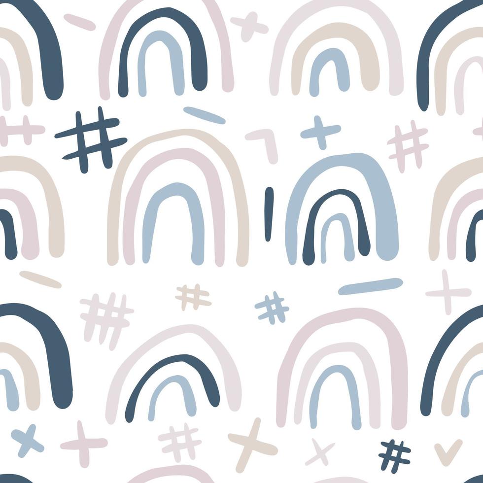 Scandinavian style rainbows seamless pattern . Hand drawn scrawl wallpaper. vector