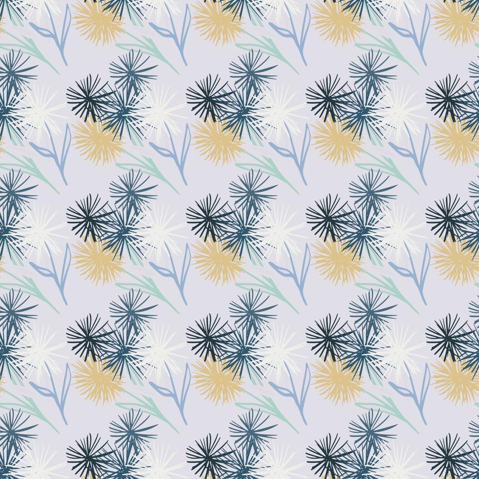 Little dandelion bouquets seamless pattern. Navy and yellow flowers on soft blue background. Spring season artwork. vector