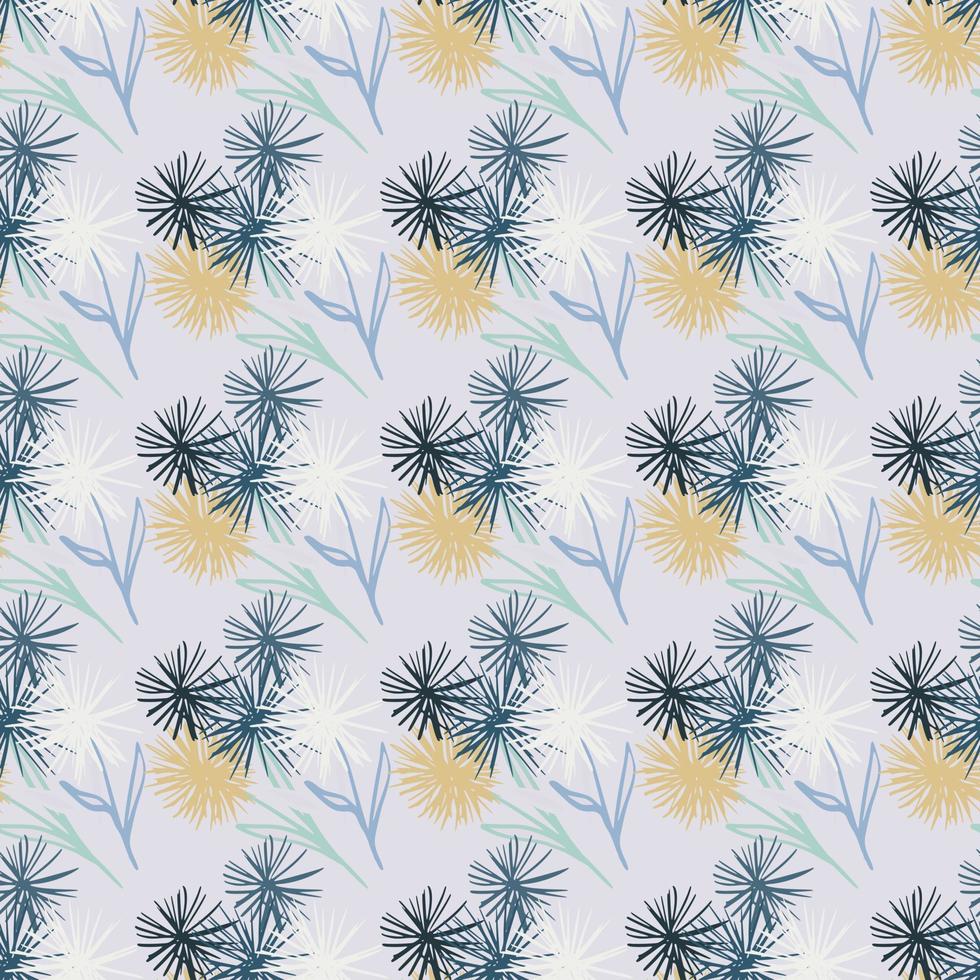 Little dandelion bouquets seamless pattern. Navy and yellow flowers on soft blue background. Spring season artwork. vector