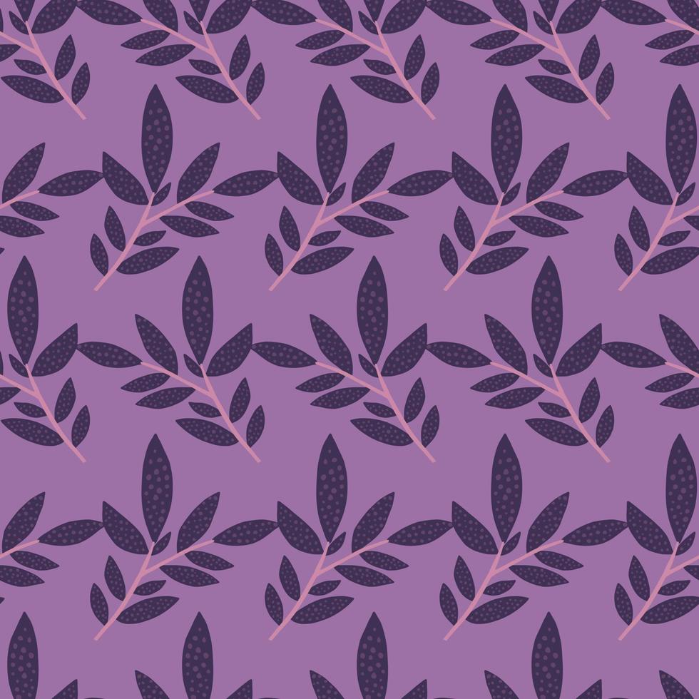 Ramas moradas de patrones sin fisuras dibujadas a mano con hojas. telón de fondo de adorno de follaje decorativo. fondo de pantalla interminable de hojas. vector