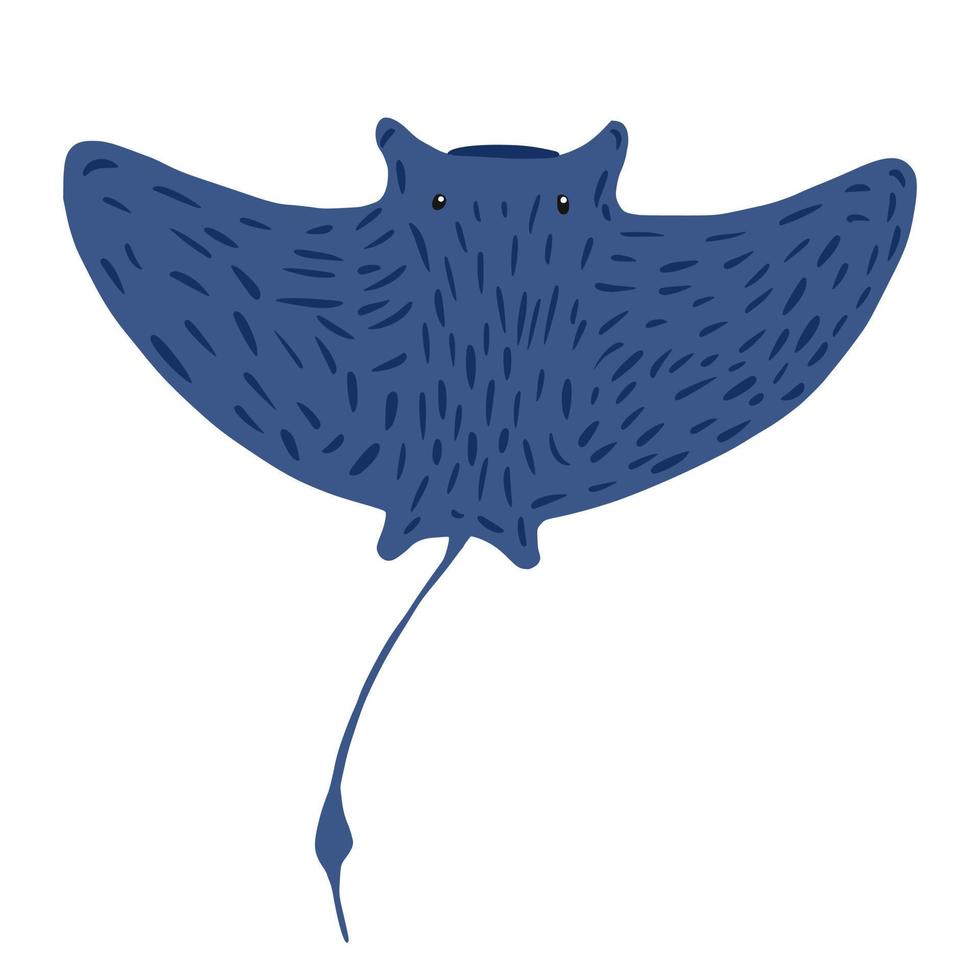 mantarraya aislado sobre fondo blanco. lindo personaje acuático color azul en estilo dibujado a mano. vector