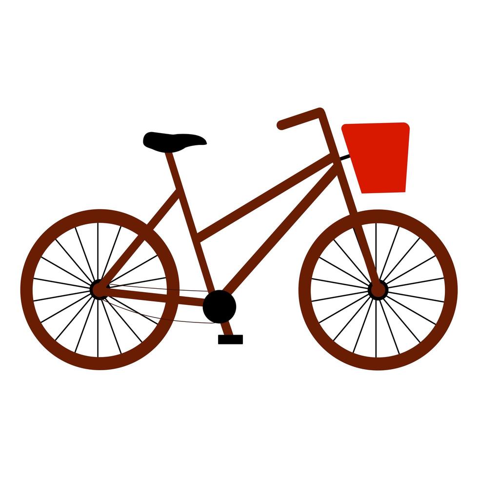 ilustración vectorial de bicicleta o bicicleta con cesta en estilo plano de dibujos animados. Transporte de pedales ecológico aislado sobre fondo blanco. vector