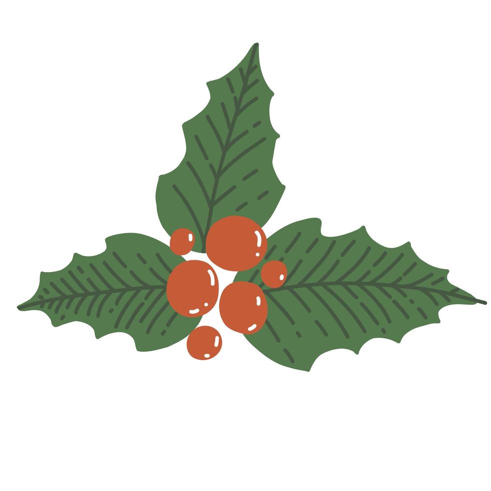 bayas de acebo en estilo plano de dibujos animados. decoración de plantas para navidad y año nuevo vector