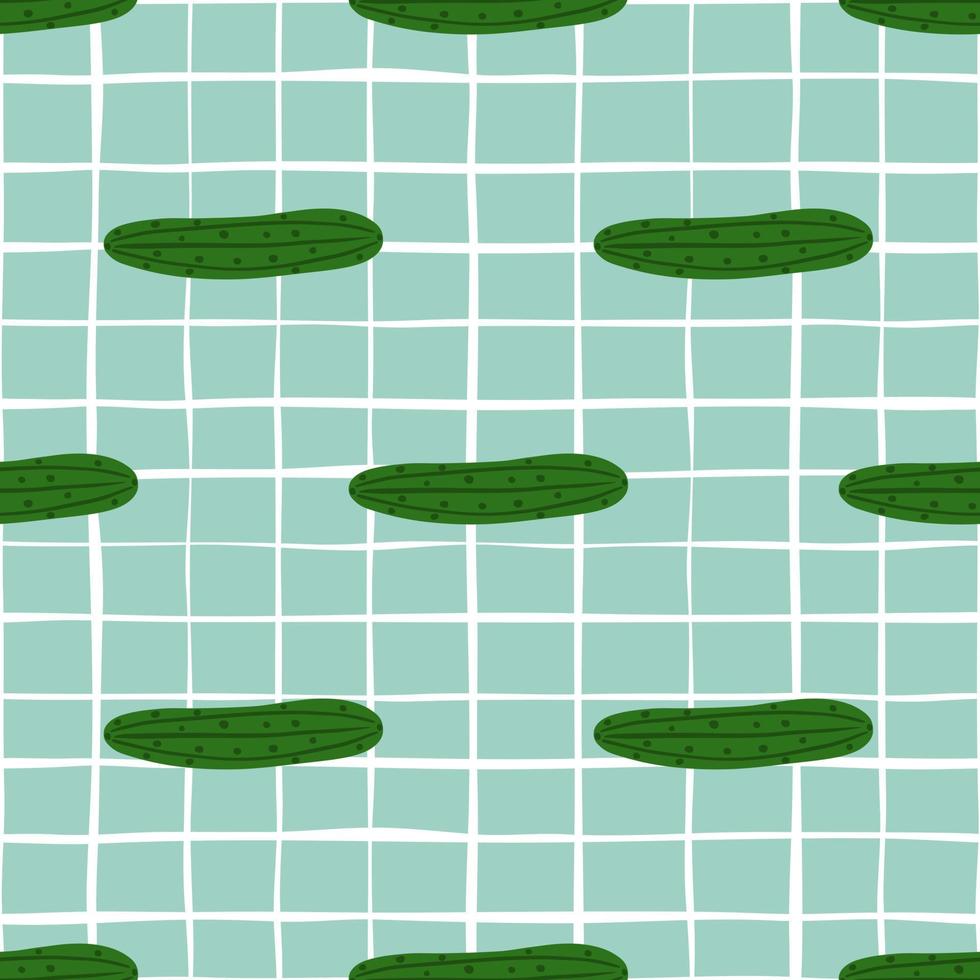 Geometric green cucumber seamless pattern on lines background. Cucumbers vegetable endless wallpaper. vector