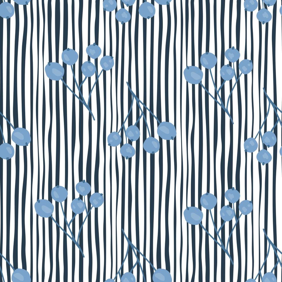 Abstract rowan berry and leaf seamless pattern on stripes background. vector
