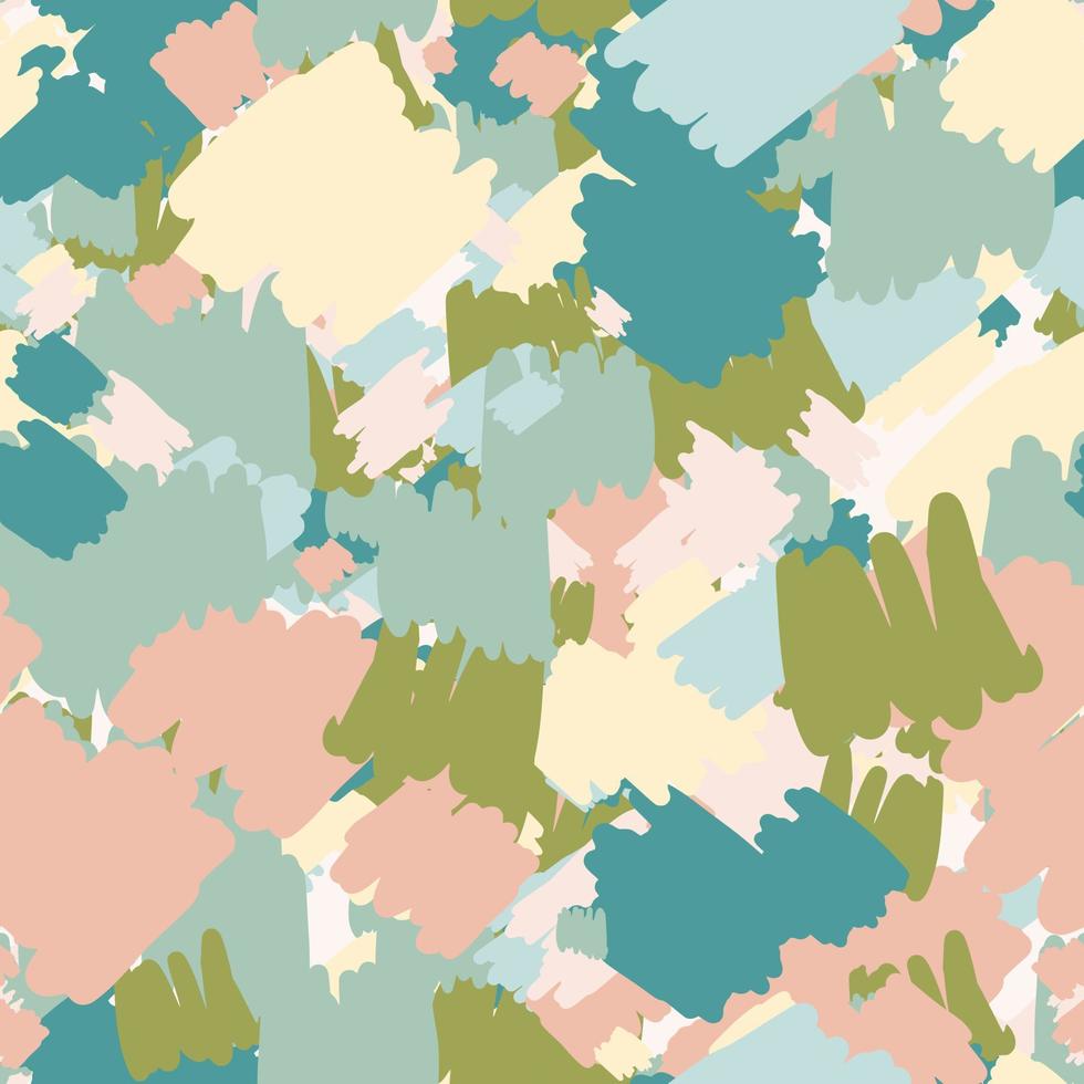Abstract spots seamless pattern. Stylized creative shapes in pink, blue and green pastel tones. Scribble backdrop. vector