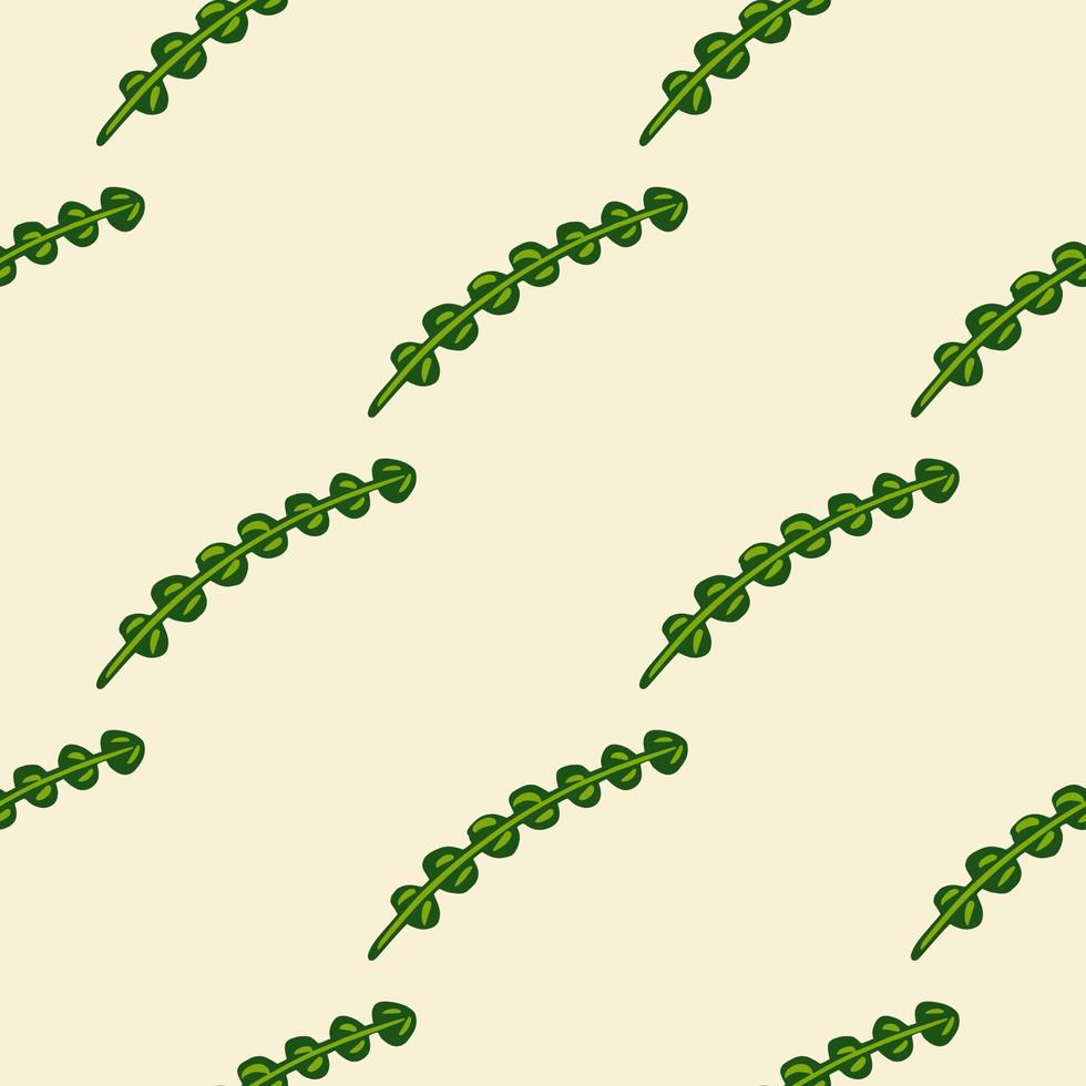 Minimalistic style seamless pattern with hand drawn green seaweed silhouettes ornament. Light background. vector