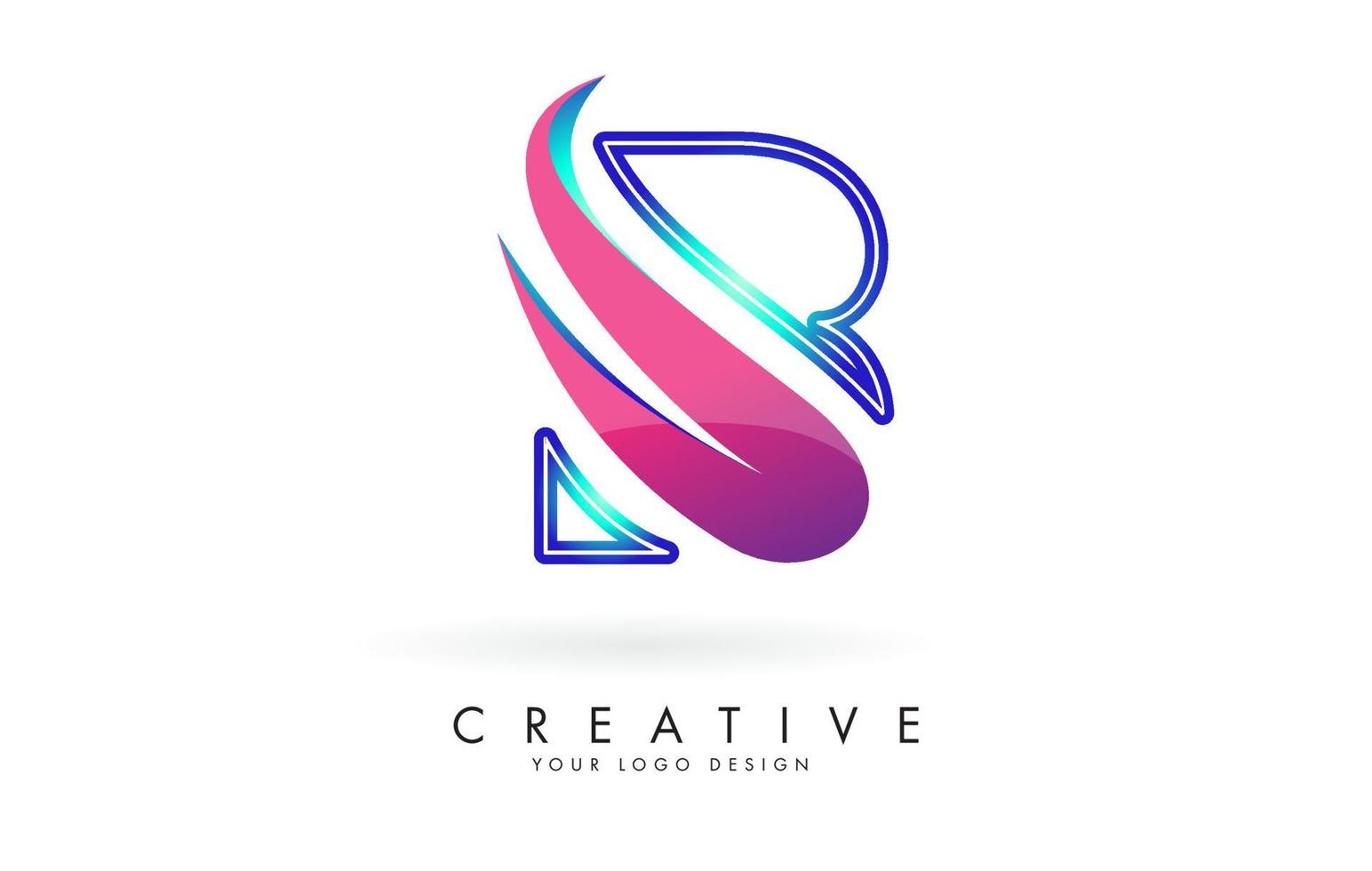 Outline Vector illustration of abstract letter B with colorful flames and gradient Swoosh design.