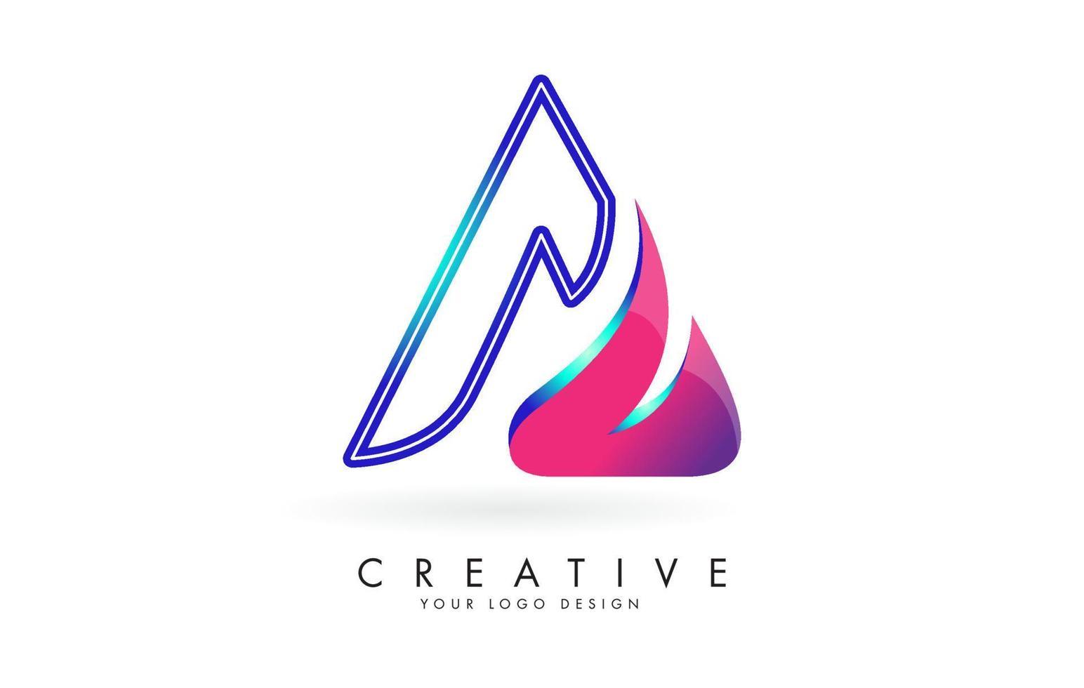 Outline Vector illustration of abstract letter A with colorful flames and gradient Swoosh design.