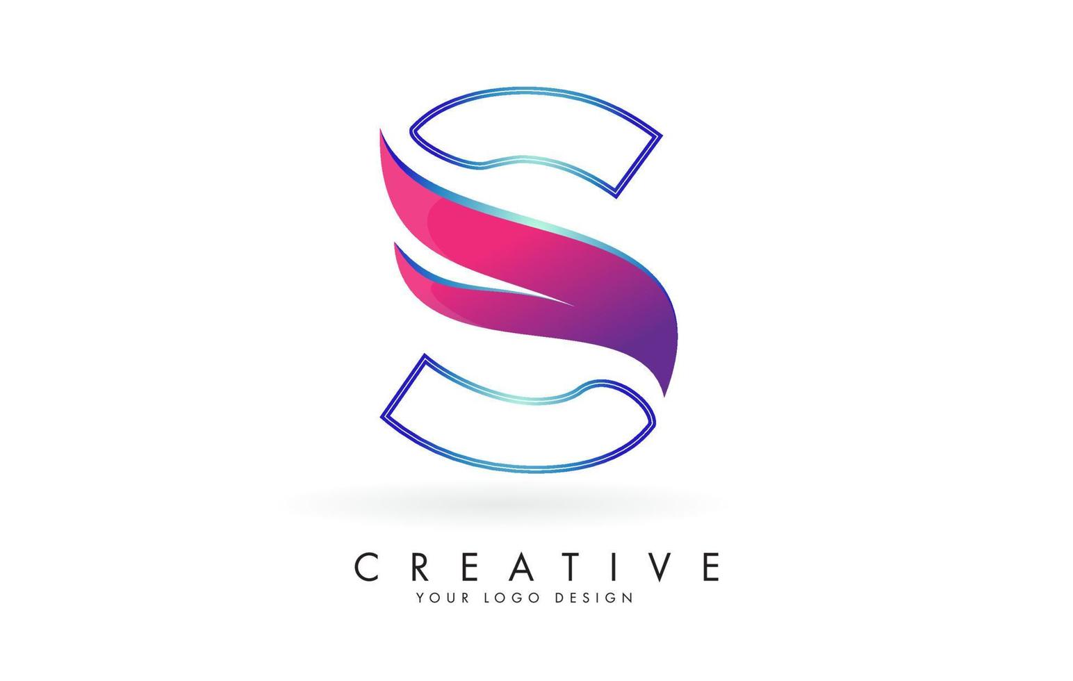 Outline Vector illustration of abstract letter S with colorful flames and gradient Swoosh design.