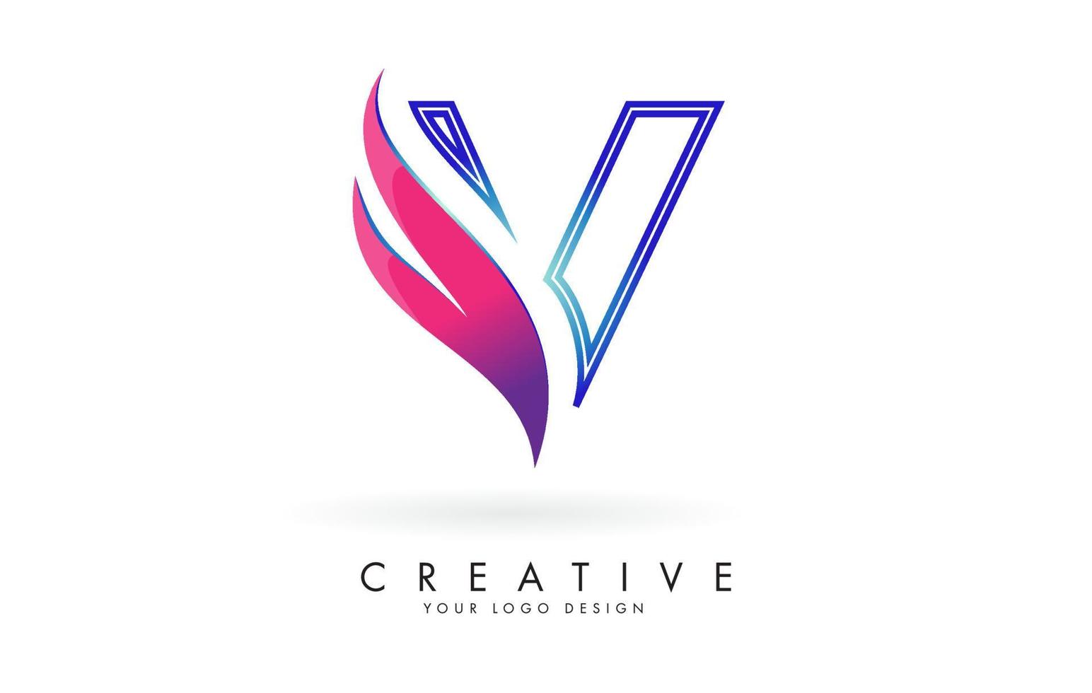 Outline Vector illustration of abstract letter V with colorful flames and gradient Swoosh design.