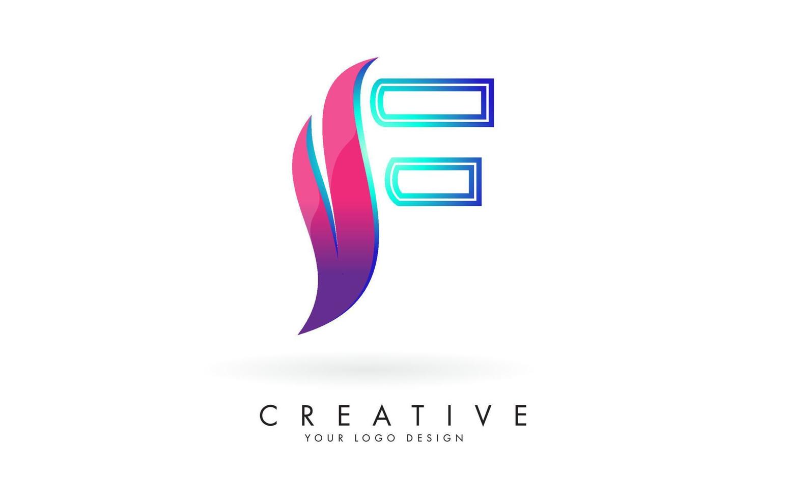 Outline Vector illustration of abstract letter F with colorful flames and gradient Swoosh design.