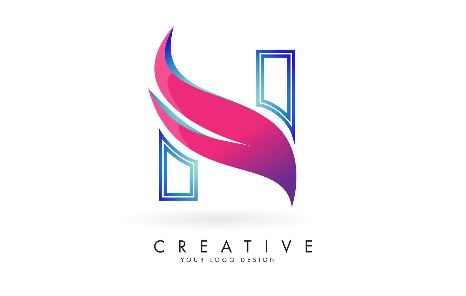 Outline Vector illustration of abstract letter N with colorful flames and gradient Swoosh design.