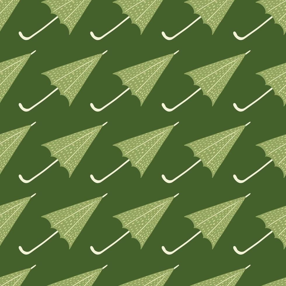 Simple hand drawn seamless pattern with umbrella silhouettes. Green olive palette artwork. vector