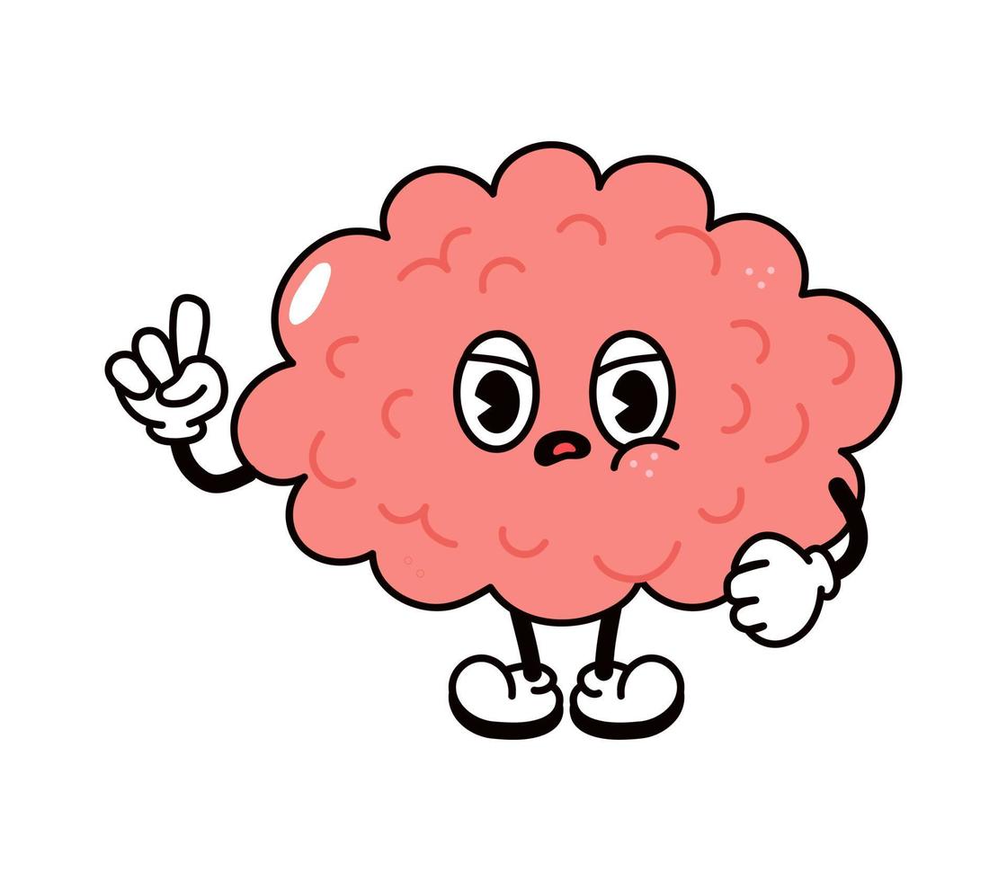 lindo personaje de cerebro triste enojado. vector dibujado a mano dibujos animados tradicionales vintage, retro, icono de ilustración de carácter kawaii. aislado sobre fondo blanco. concepto de personaje de cerebro enojado