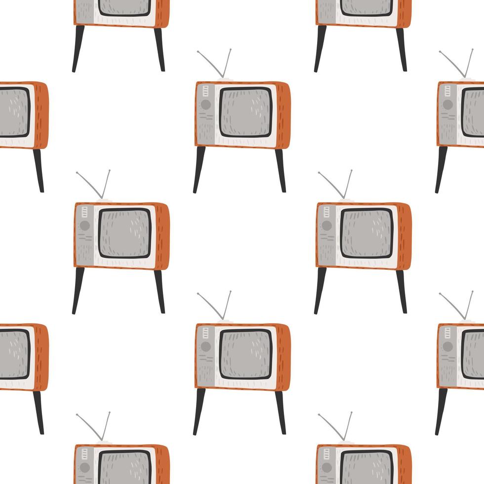 tv doodle patrón de medios sin costuras con adorno retro gris. impresión aislada. vector