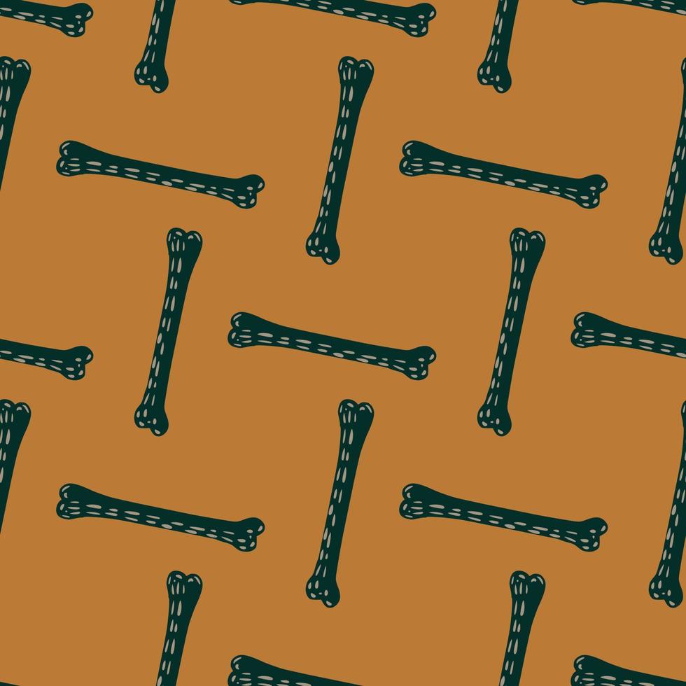Scrapbook creative seamless pattern with cartoon dark grey bones silhouettes. Light brown background. vector