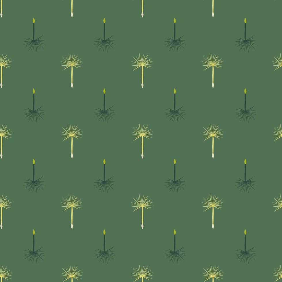 Seamless creative pattern with doodle dandelion ornament print. Green background. Simple floral artwork. vector