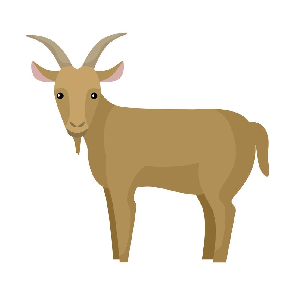 Cute goat isolated on white background. Funny cartoon character farm brown color. vector